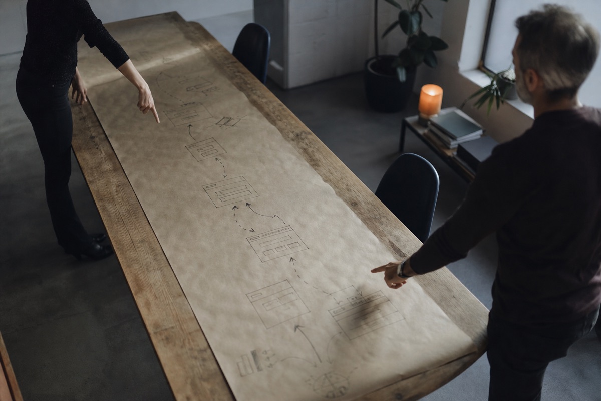 Percurso desenhado sobre a mesa